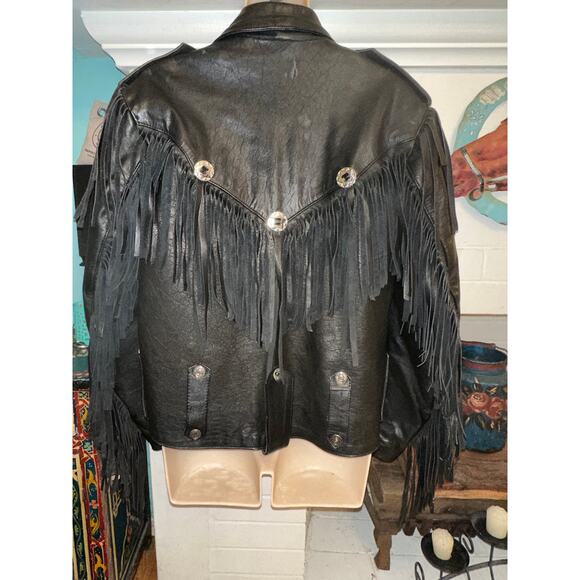VINTAGE SUPER HEAVY FRINGED LEATHER BIKER MOTO JACKET W/ THICK QUILTED LINING - Picture 1 of 13